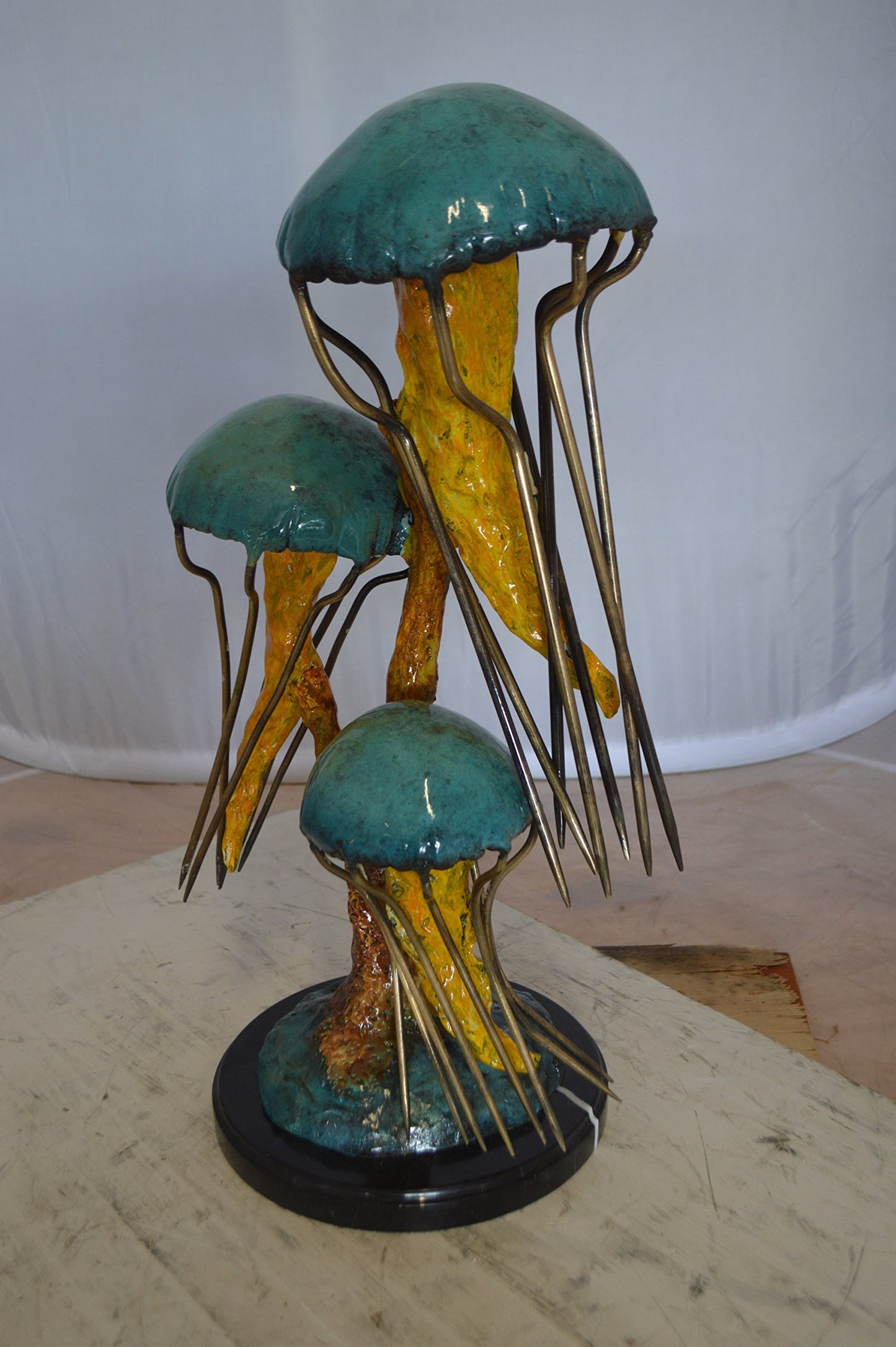 Three Jellyfish Bronze Statue - Size: 12"L x 10"W x 22"H.