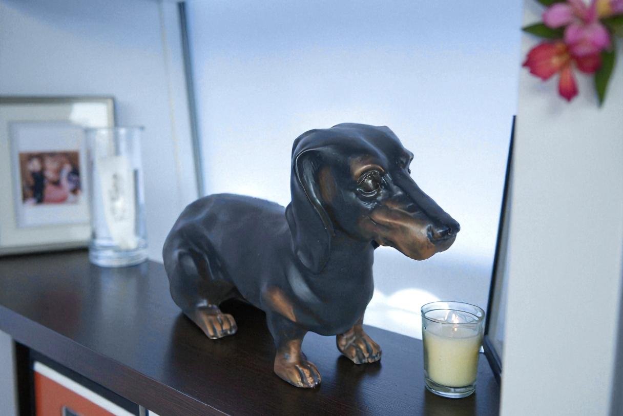Adorable Dachshund Dog Sitting Bronze Statue 17" x 5" x 10"H