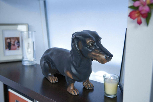 Adorable Dachshund Dog Sitting Bronze Statue 17" x 5" x 10"H