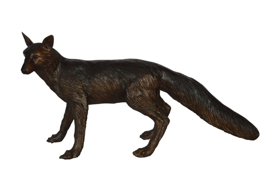 Fox Standing Bronze Statue -  Size: 36"L x 11"W x 19"H.