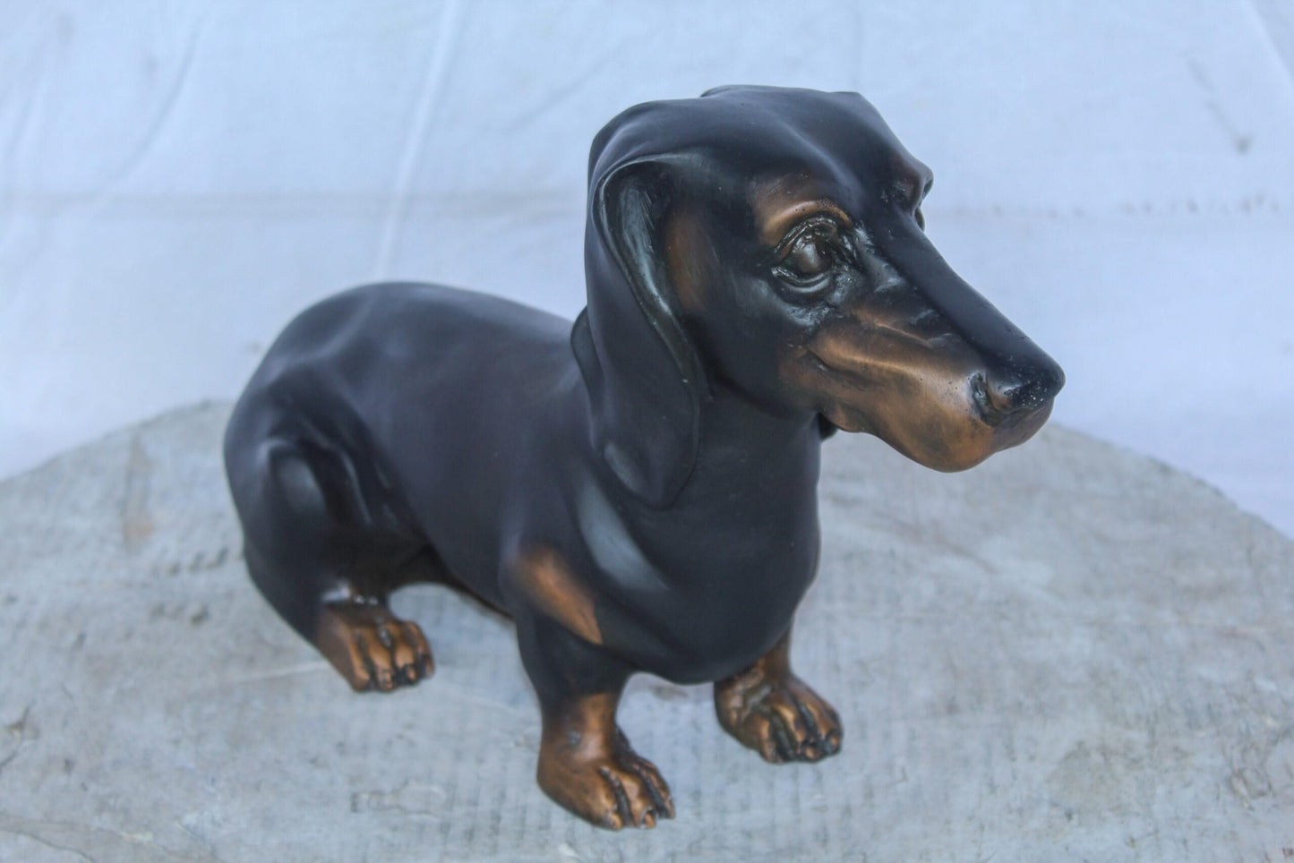 Adorable Dachshund Dog Sitting Bronze Statue 17" x 5" x 10"H