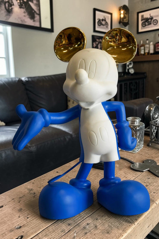 Chic Blue and White Giant Mickey Mouse Resin Statue 31" x 15" x 48"H