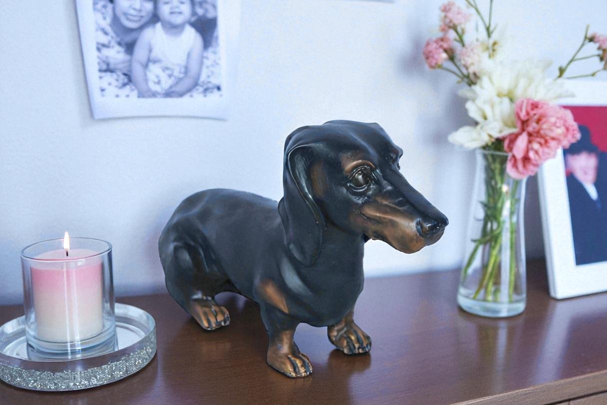 Adorable Dachshund Dog Sitting Bronze Statue 17" x 5" x 10"H
