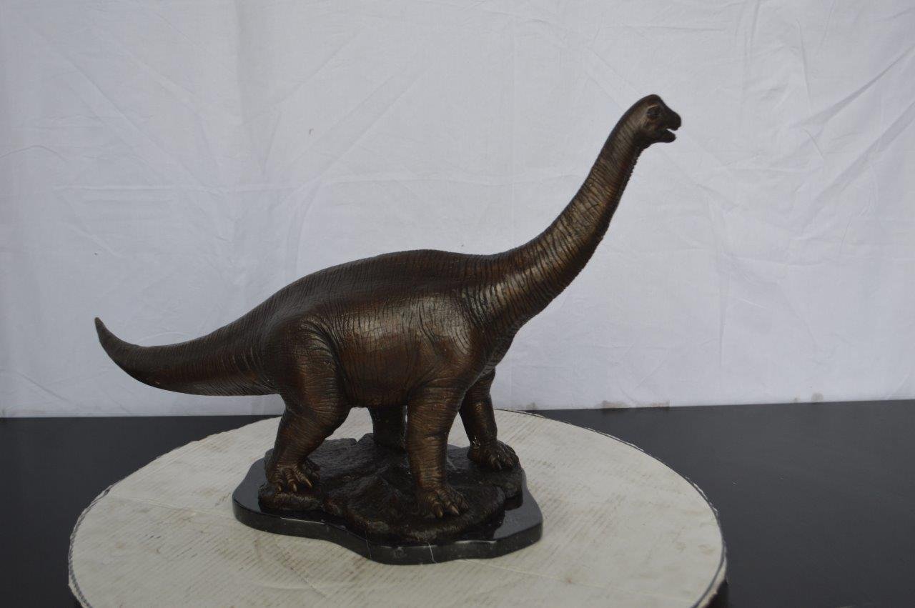 Brontosaurus Dinosaur Bronze Statue on Marble base - Size: 26"L x 10"W x 16"H.