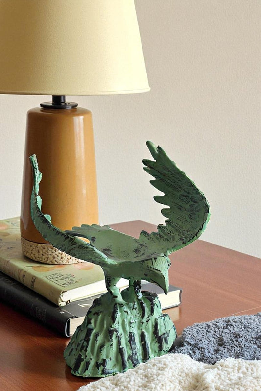 Eagle on Rock, Majestic Aluminum Statue with Green Patina Finish 10" x 9" x 11"H