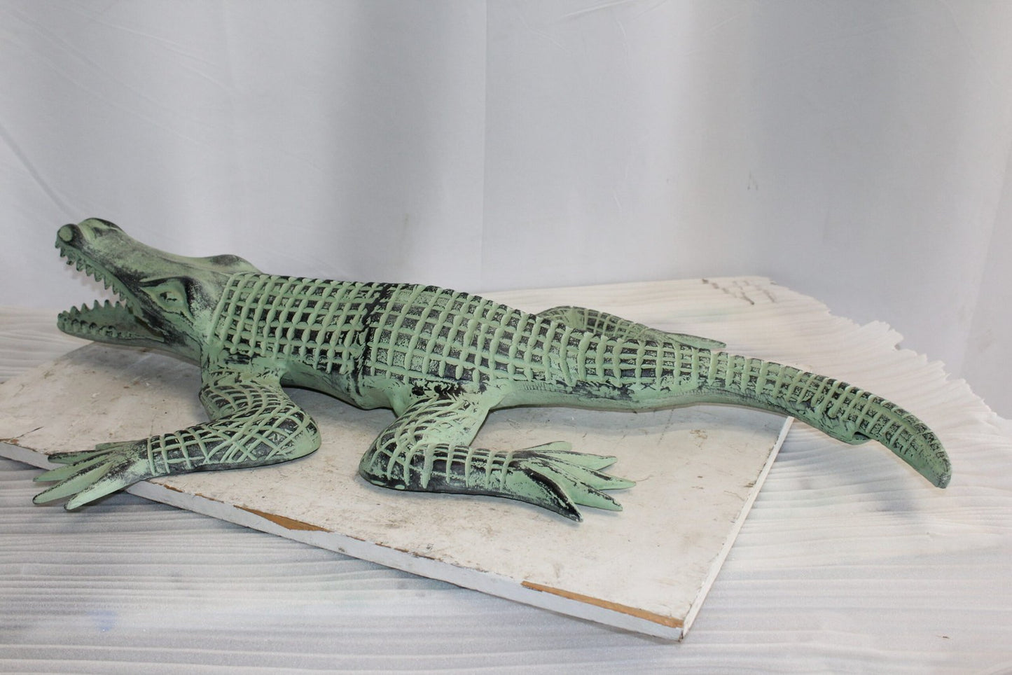 Green Patina Alligator Made of Aluminum Statue Embracing Nature 24" x 39" x 7"H