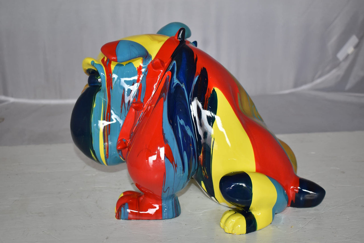 Modern Happy Paint Drops Bulldog Statue Made of Resin Size: 14" x 19" x 10"H
