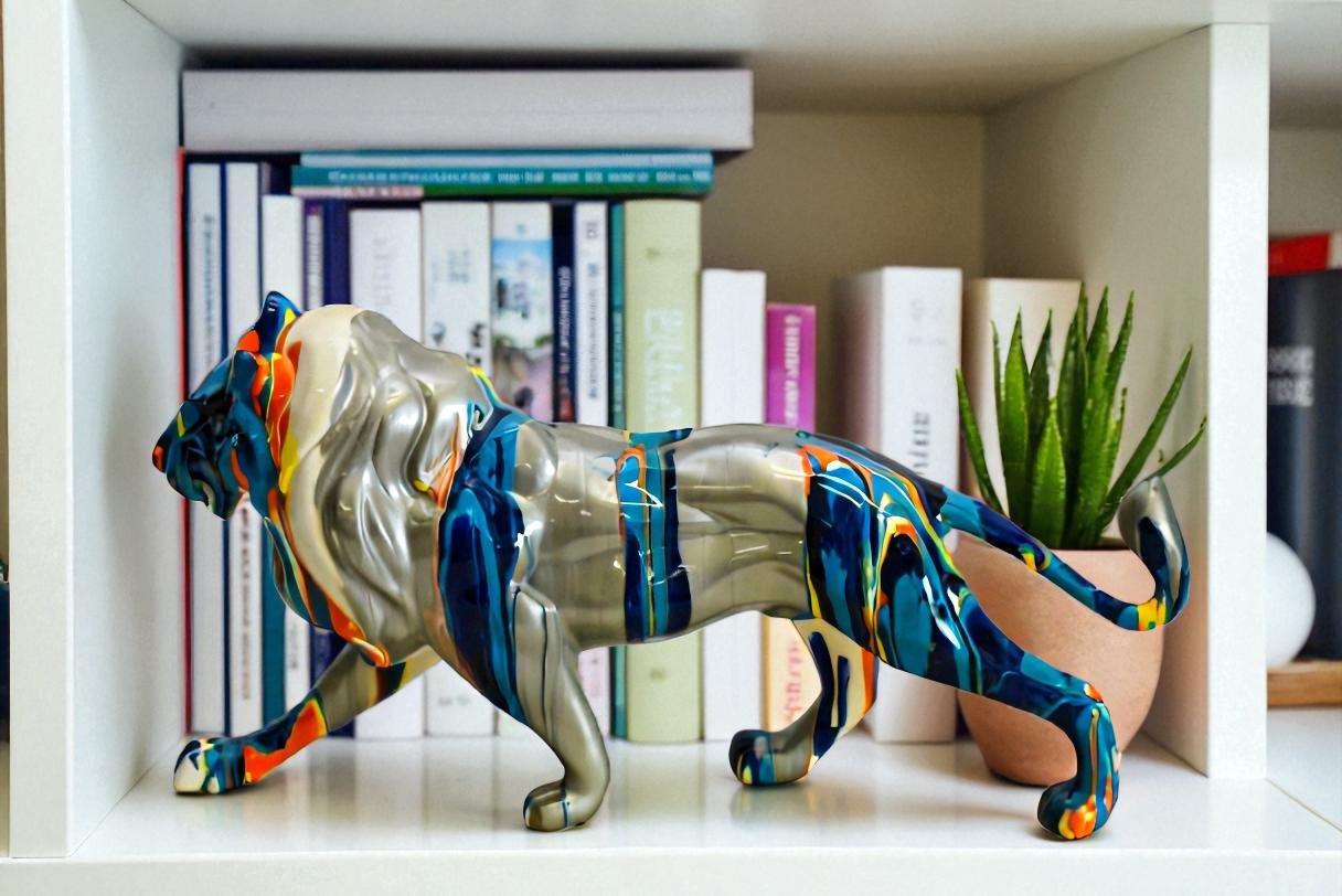 Roaming Multicolored Lion Resin Statue 19" x 5" x 9"H