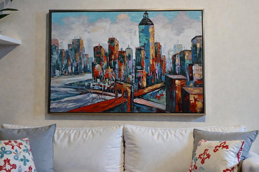 Vivid New York City Canvas Painting Framed Abstract Art 41"x61"