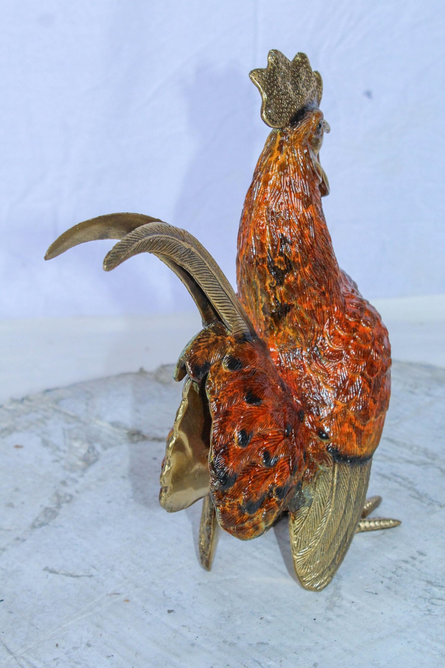 Decorative Bronze Rooster Statue with Red Enamel Finish 9" x 5" x 12"H
