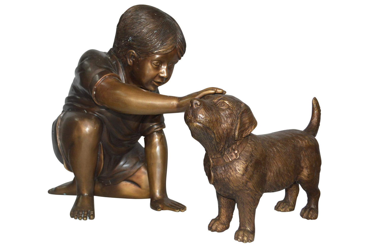 Boy and Dog Bronze Statue - Size: 30"L x 18"W x 18"H.