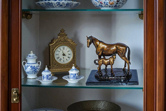 Horse and Foal Bronze Sculpture on Marble Base 14" x 8" x 13"H