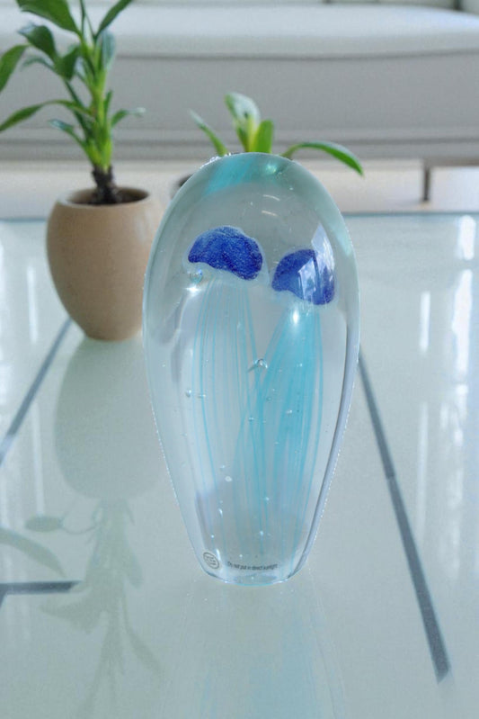 NIFAO Glass Jellyfish Paperweight Hand Blown Ocean Art Decor 4" x 4" x 9"H