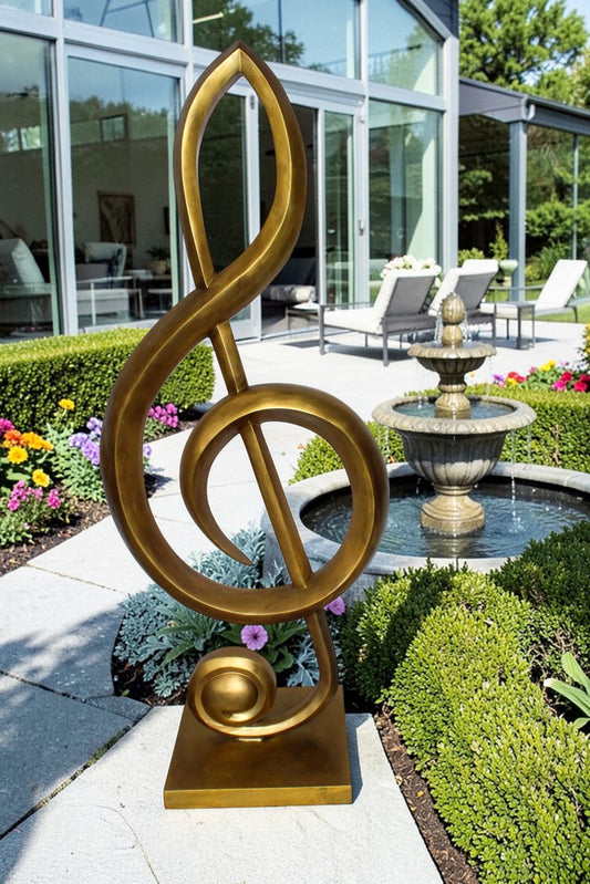 Treble Clef Music Note Giant Bronze Statue Gold Finish 27" x 18" x 67"H
