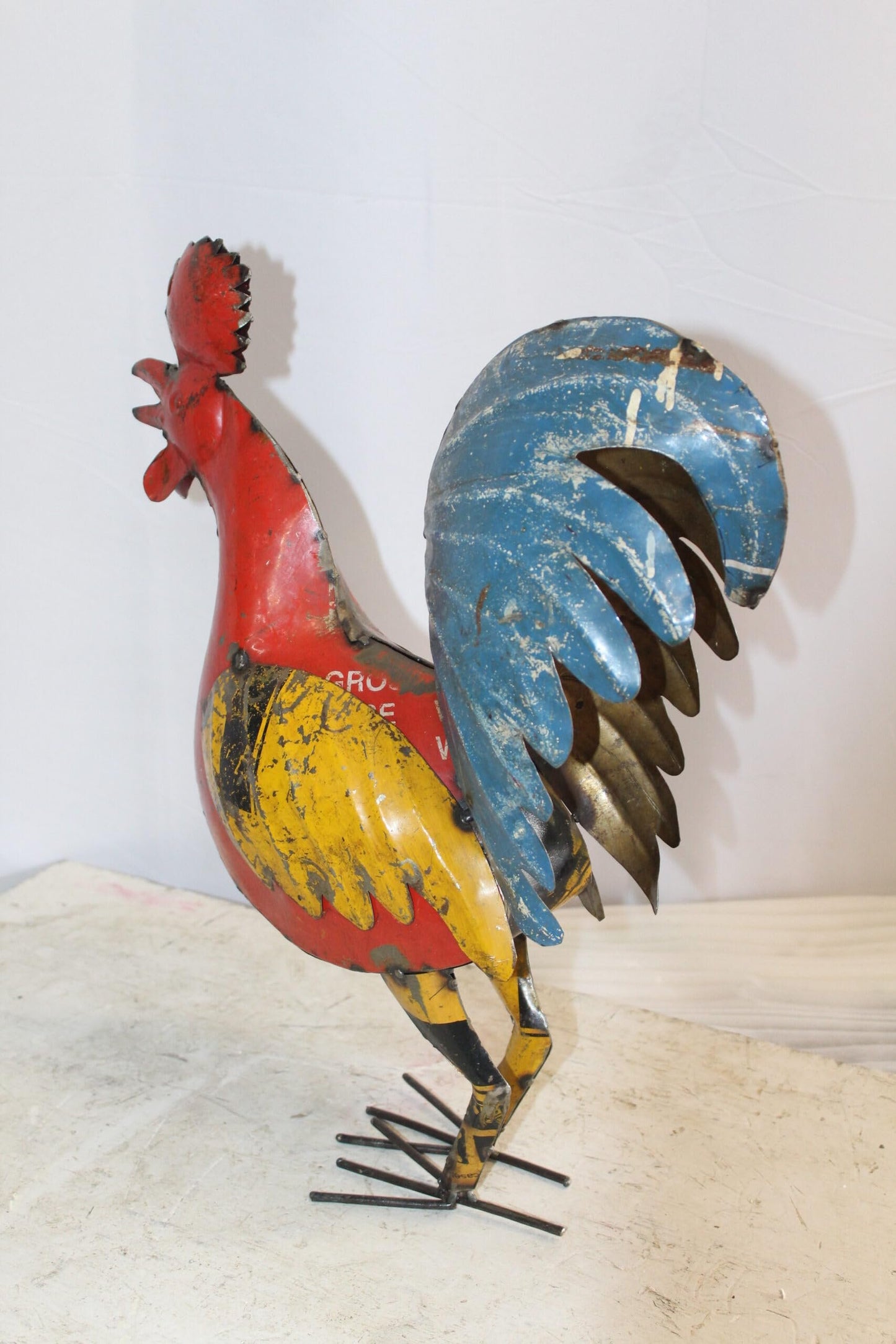 Colorful Thin Metal Rooster, Cockerel Statue 16" x 6" x 19"H