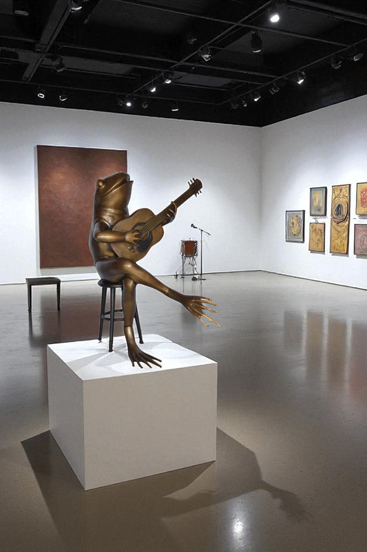 Frog Playing on a guitar Bronze Statue  - Size: 23"L x 21"W x 29"H.