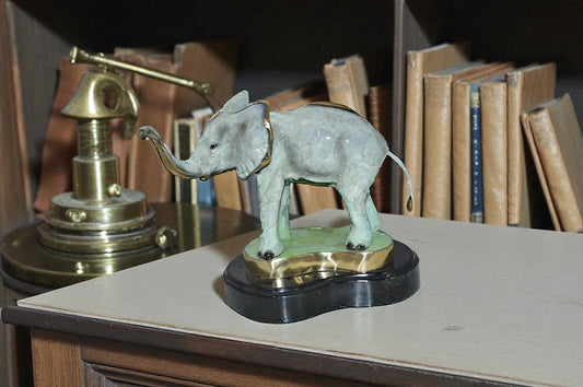 Elephant trunk Up Bronze Statue - Size: 16"L x 9"W x 10"H.