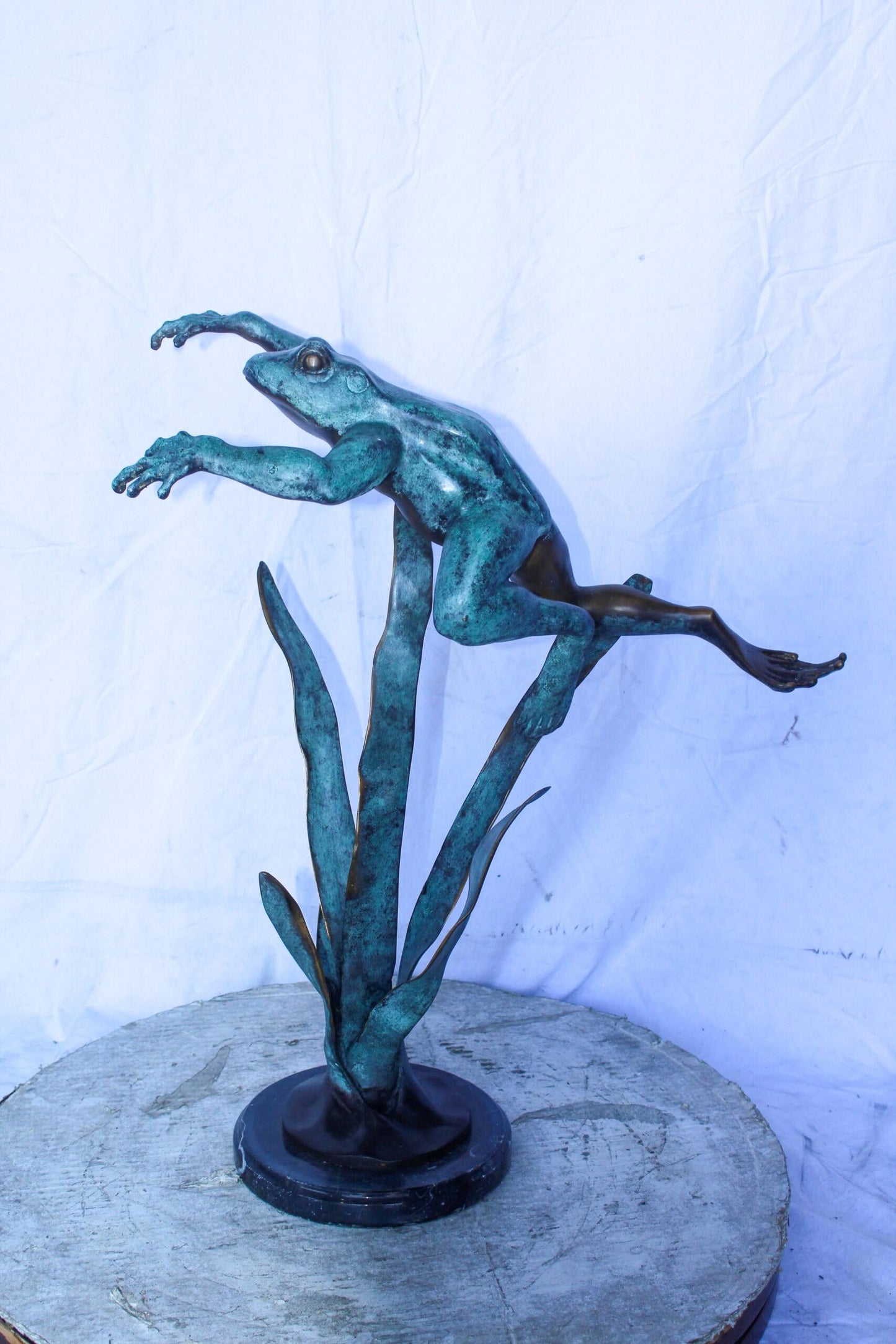 Frog Leaping Over Grass Bronze Statue 23" x 11" x 24"H