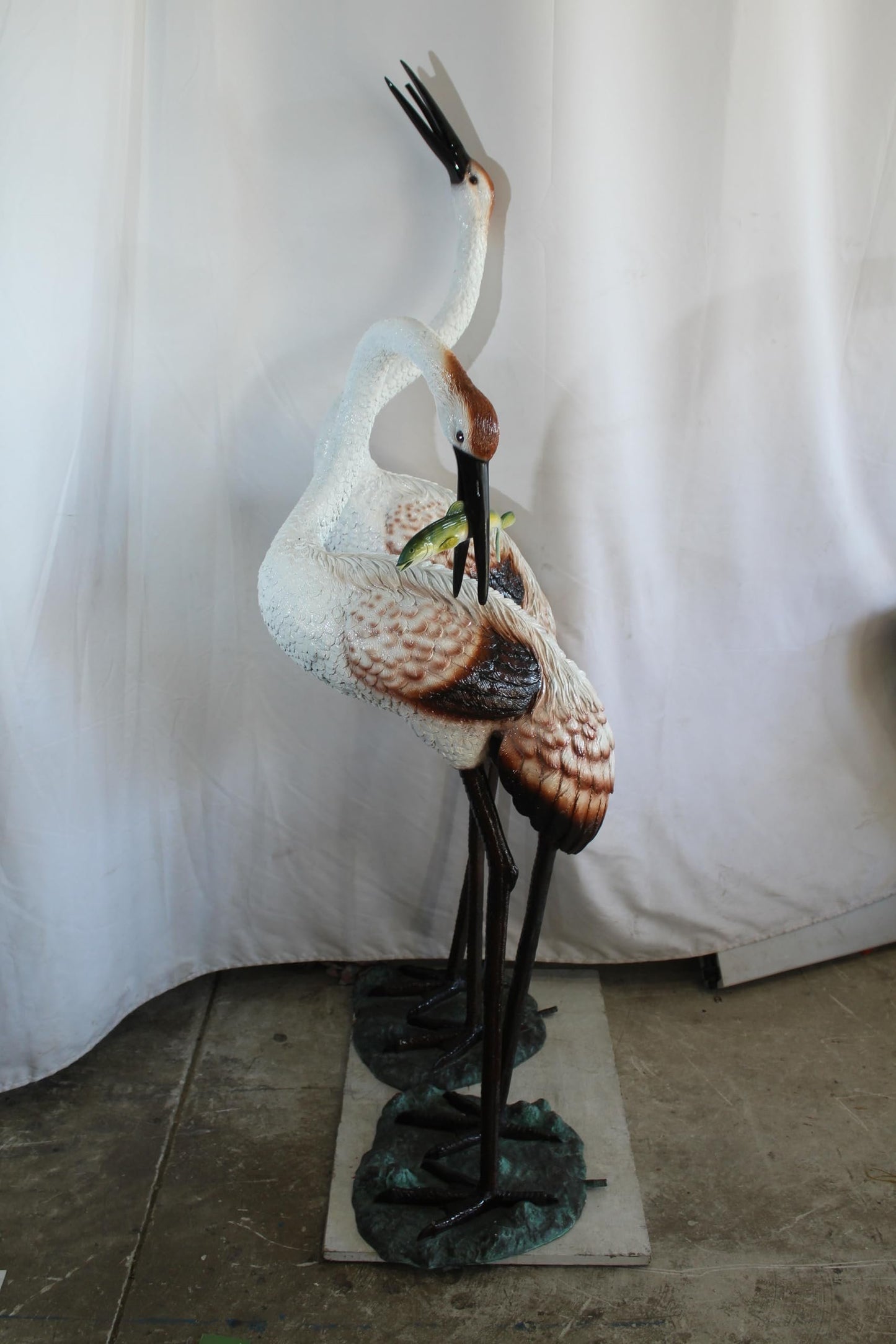 Pair Large Bronze Crane Fountains Garden Water Feature 23"x17"x56"H