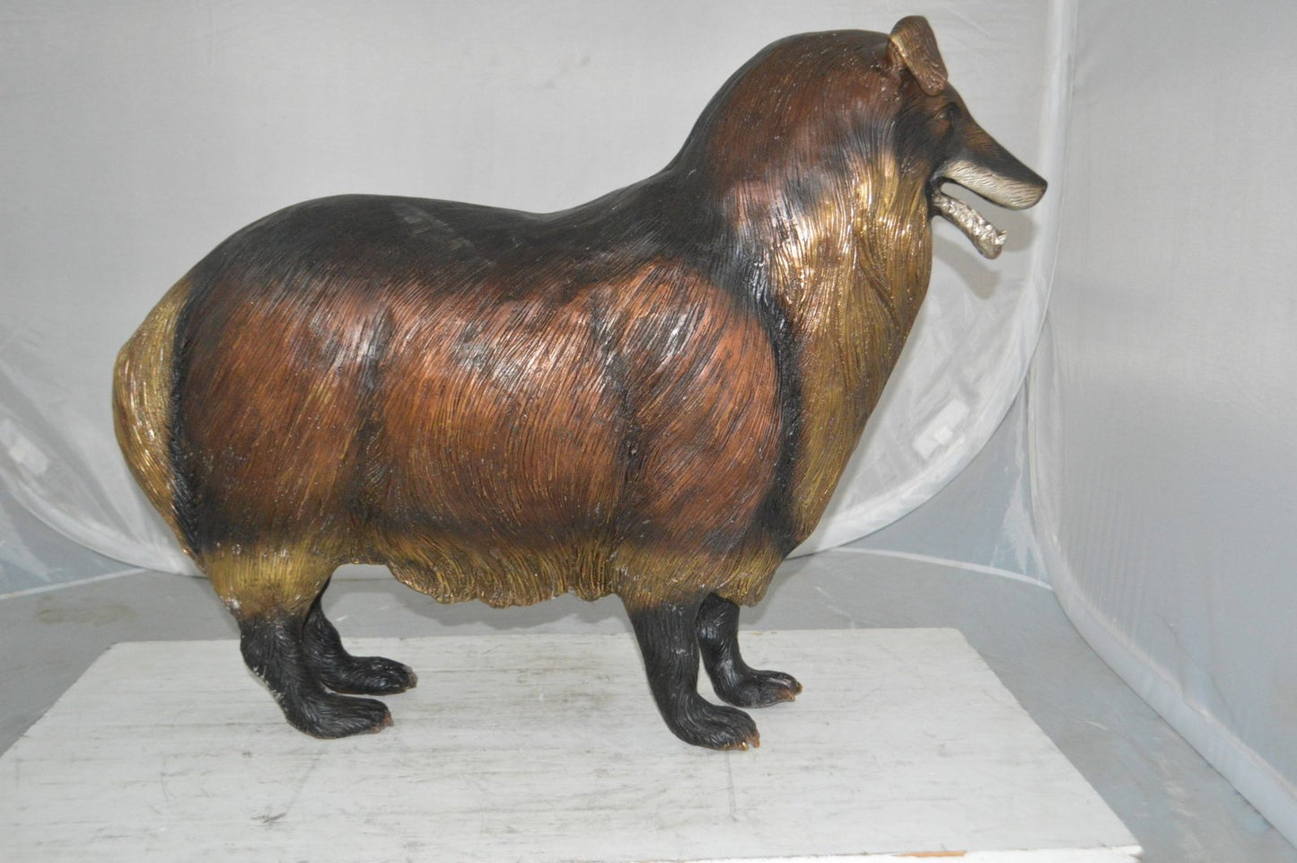 Collie Dog Bronze Statue -  Size: 31"L x 9"W x 24"H.