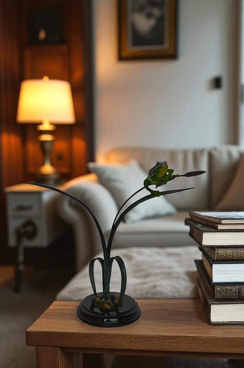 Resting Blue Frog Bronze Statue - Size: 16"L x 5"W x 12"H.