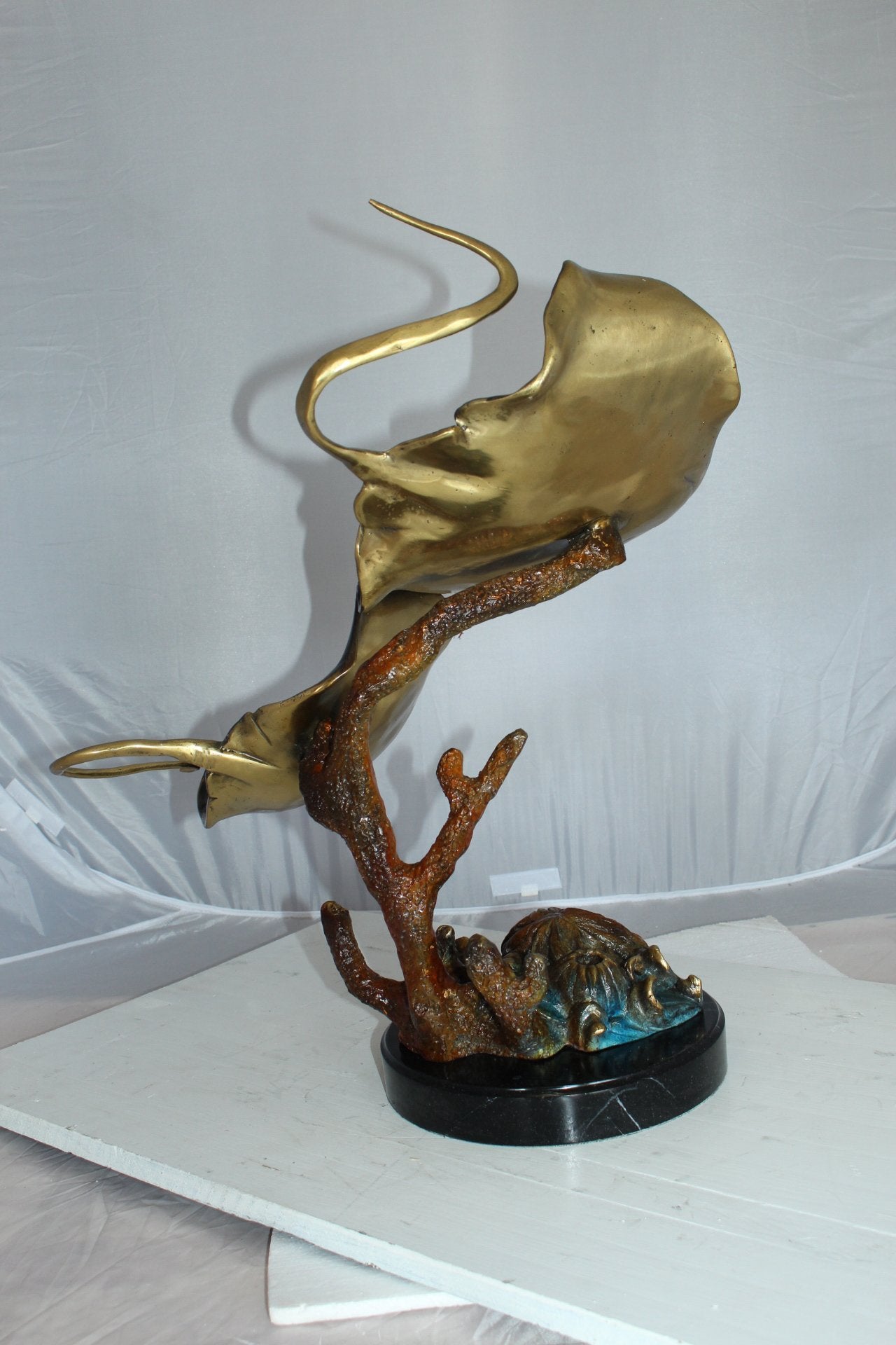 Two Manta Ray Raging Bronze Statue - Size: 17"L x 12"W x 22"H.