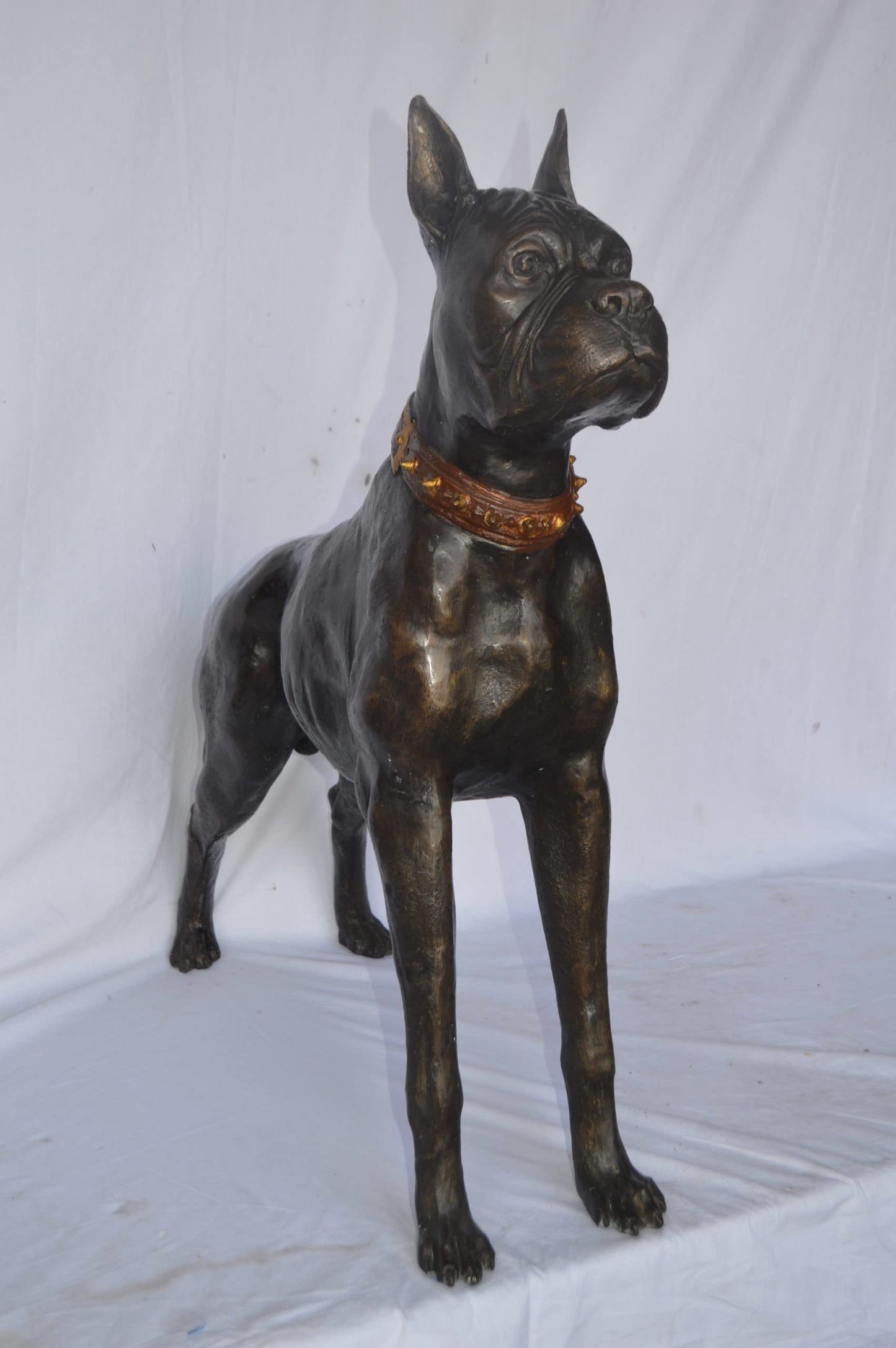 Boxer Dog bronze statue - Size: 35"L x 10"W x 36"H.