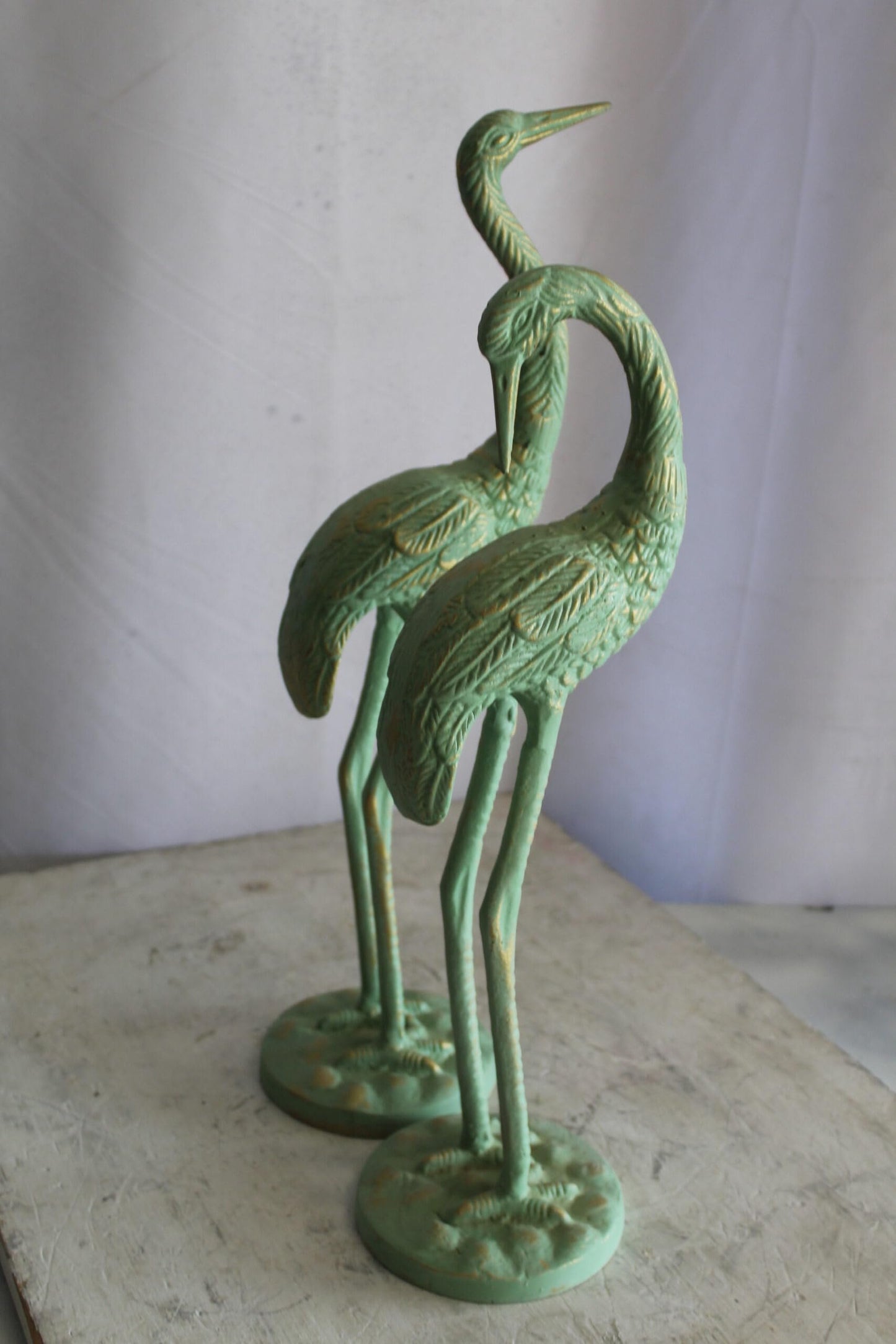 Pair of Aluminum Crane with Green Patina Finish 24" x 14" x 42"H