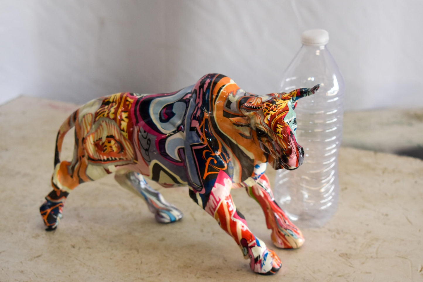 Charging Bull, Modern Pop Art Style Resin Statue 12" x 4" x 8"H