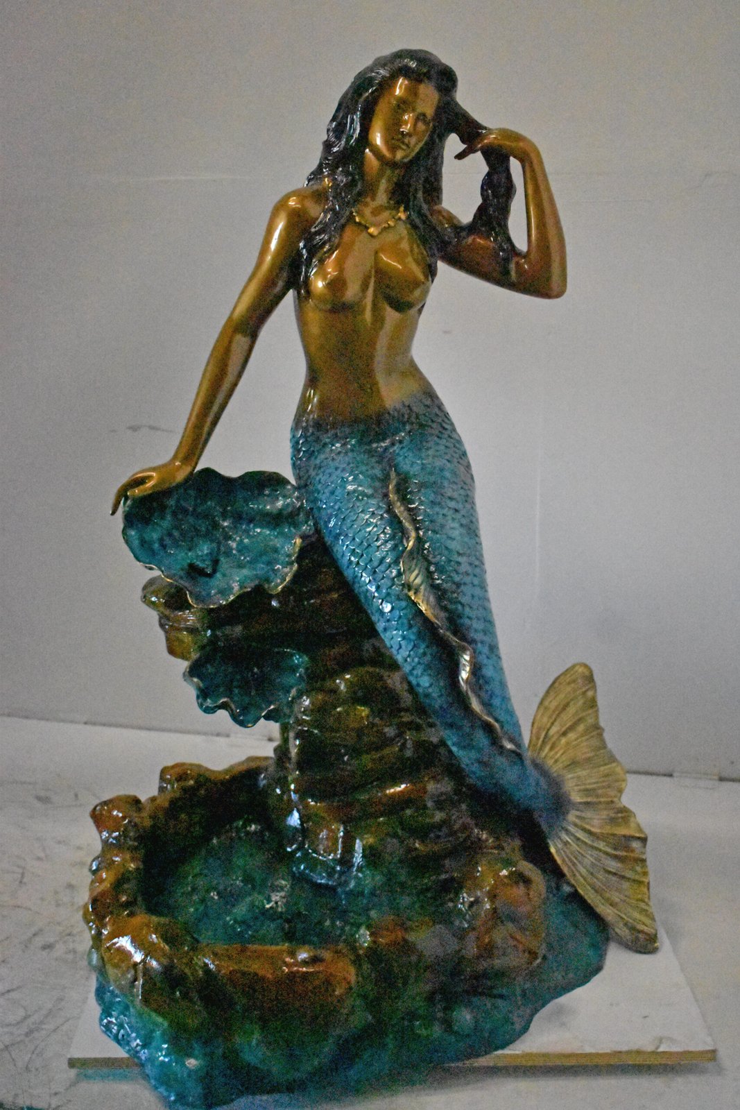 Beautiful Large Mermaid Bronze Statue Fountain - Size: 35"L x 32"W x 53"H.