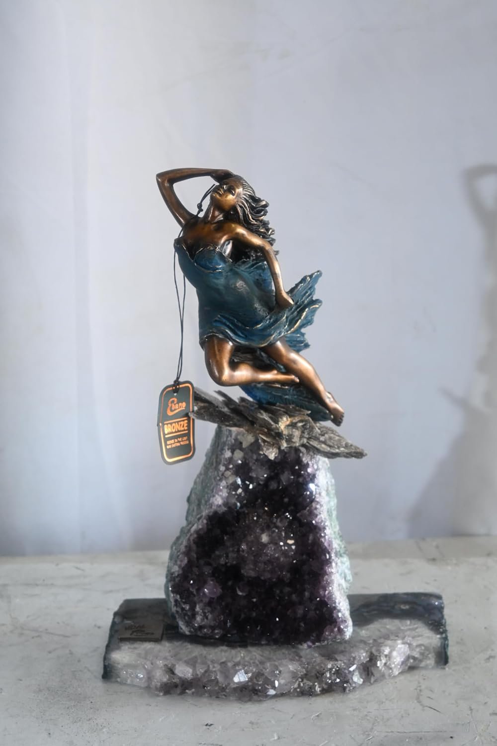 Manel Vidal Emerge Bronze Maiden on Amethyst Geode Ebano 11"x7"x16"H