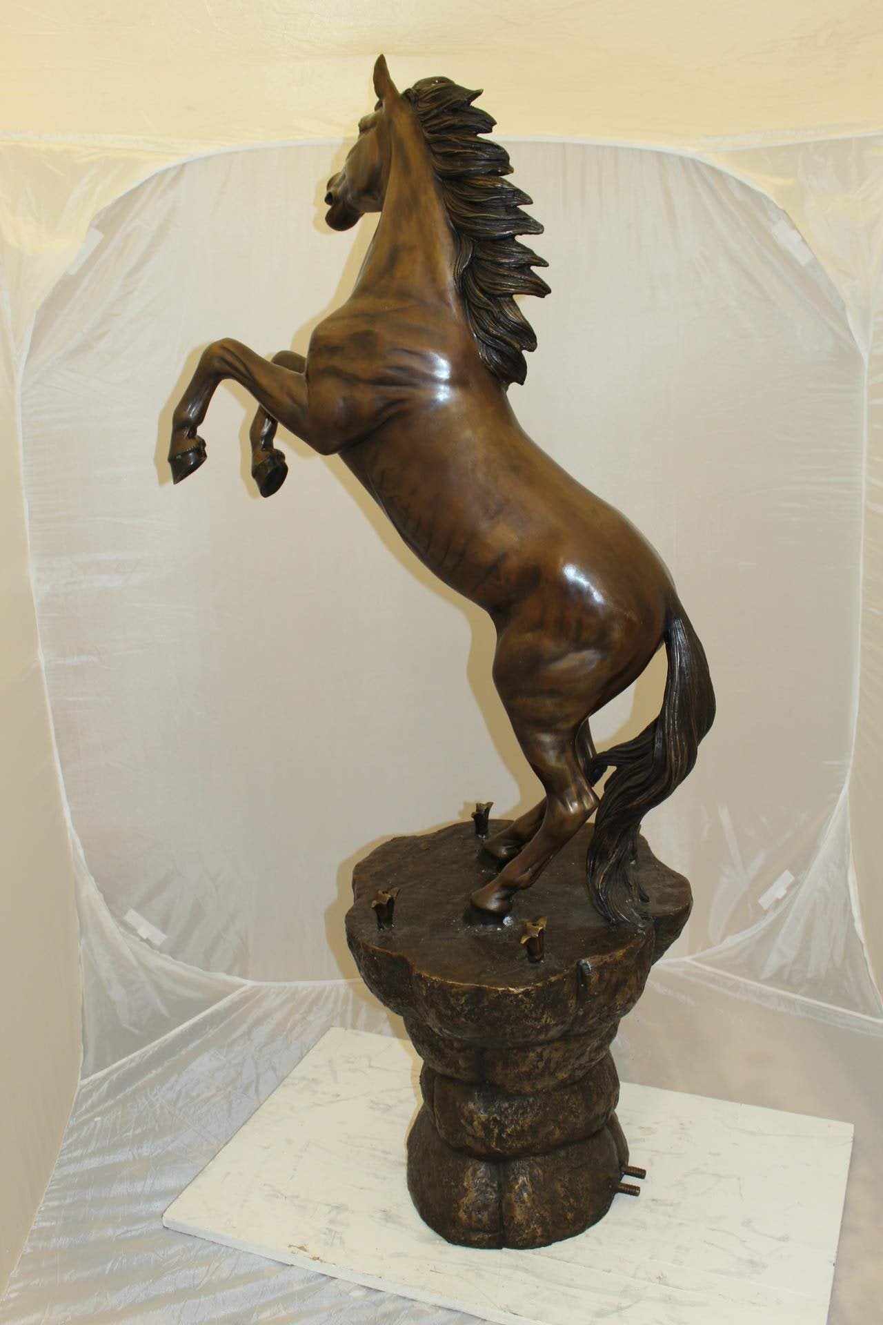 Horse on a Rock Fountain Bronze Statue -  Size: 20"L x 18"W x 56"H.