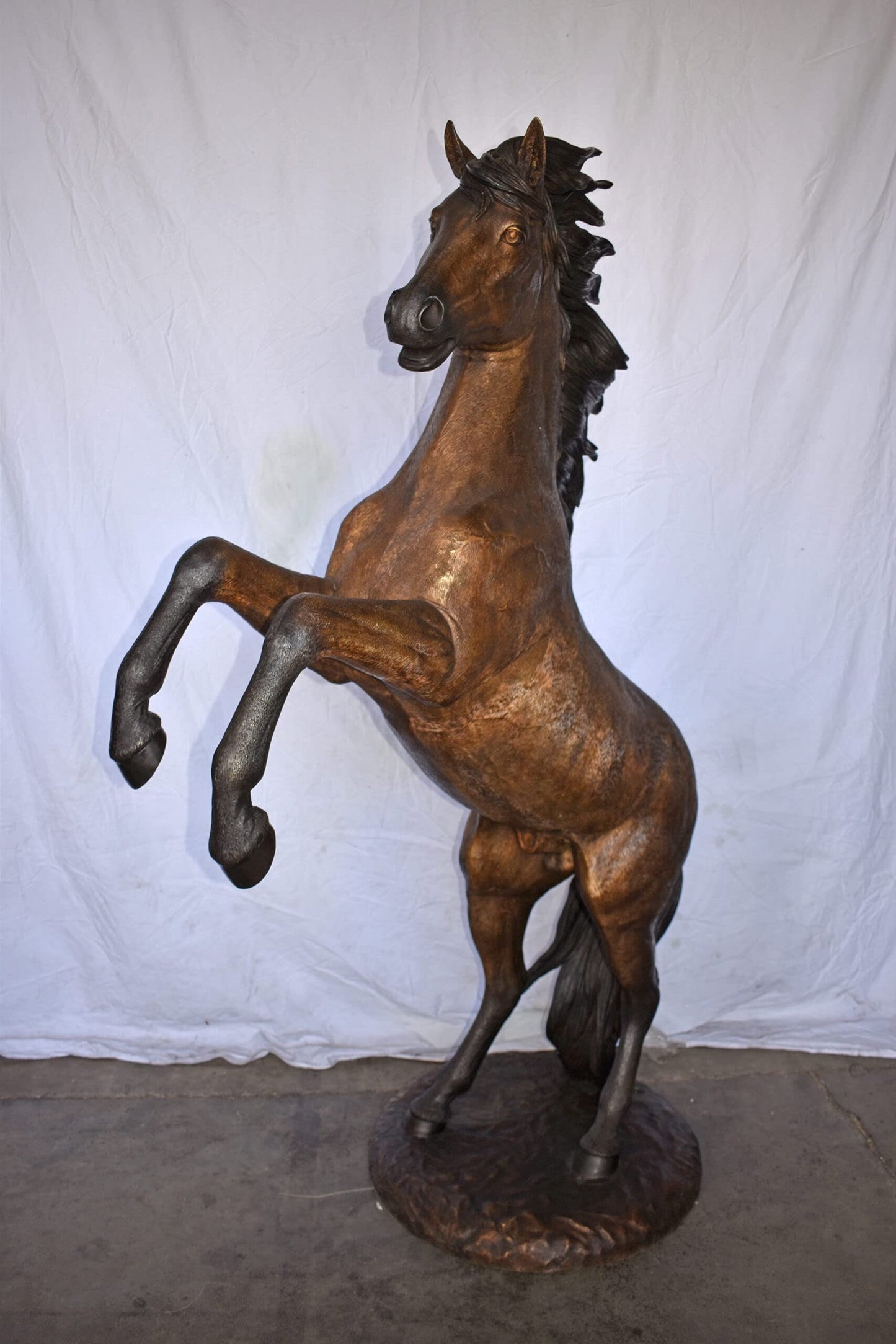 Giant and Incredibly Detailed Rearing Horse Bronze Statue Size: 49" x 27" x 73"H