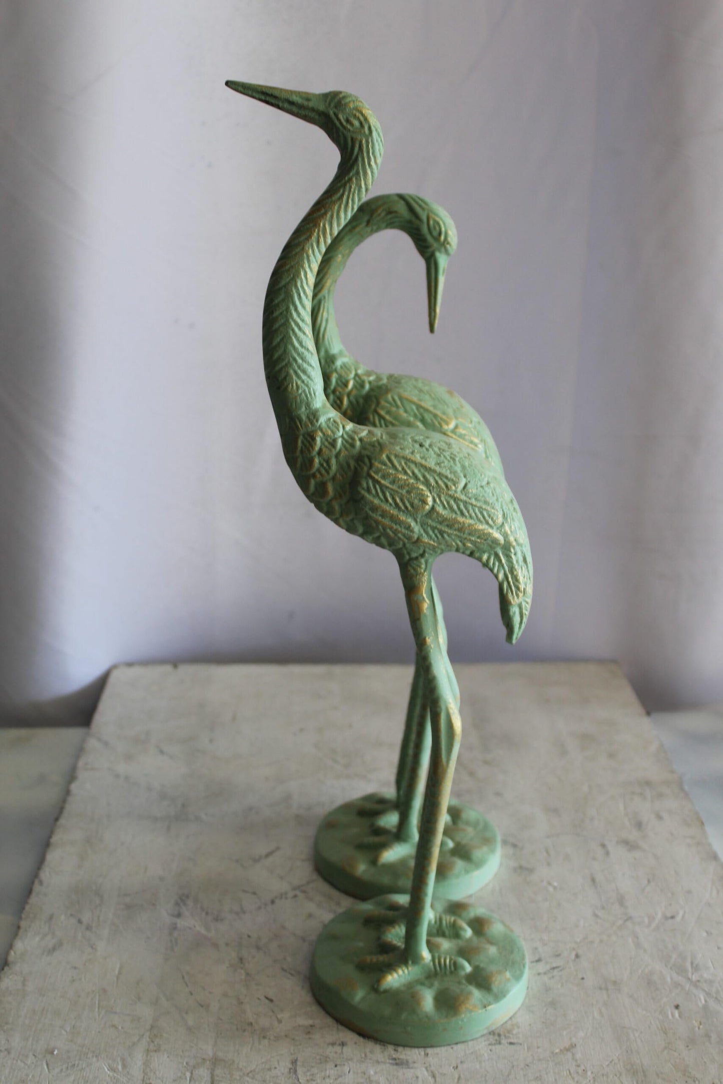 Pair of Aluminum Crane with Green Patina Finish 24" x 14" x 42"H