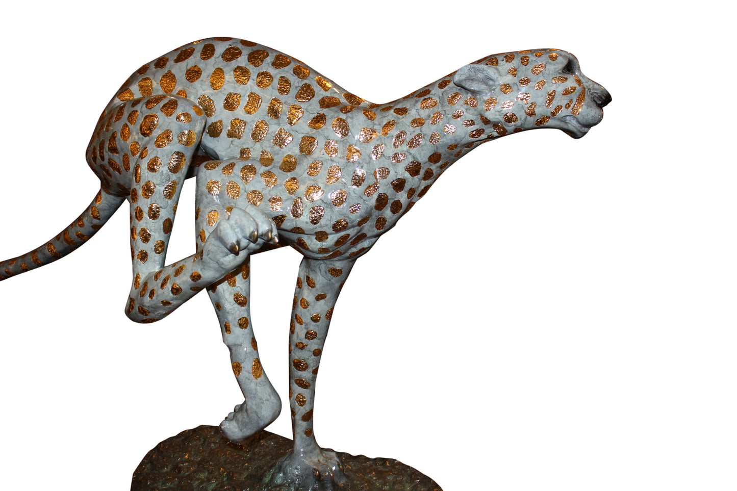 Running Cheetah - Gold Pleated Bronze Statue - Size: 67"L x 23"W x 41"H.