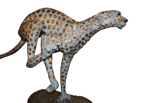 Running Cheetah - Gold Pleated Bronze Statue - Size: 67"L x 23"W x 41"H.