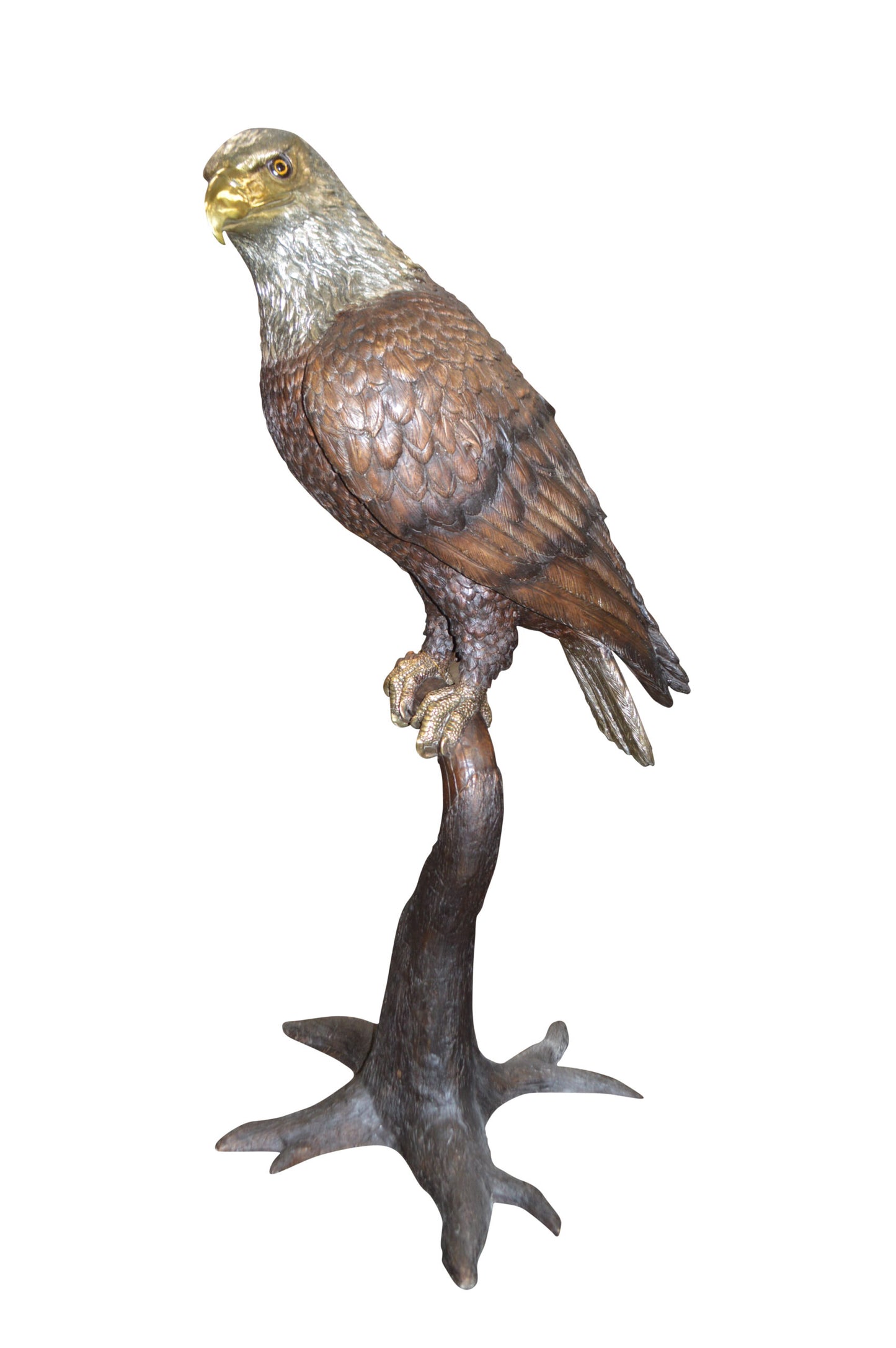 Large Eagle Standing On A Branch Bronze Statue - Size: 30"L x 40"W x 70"H.