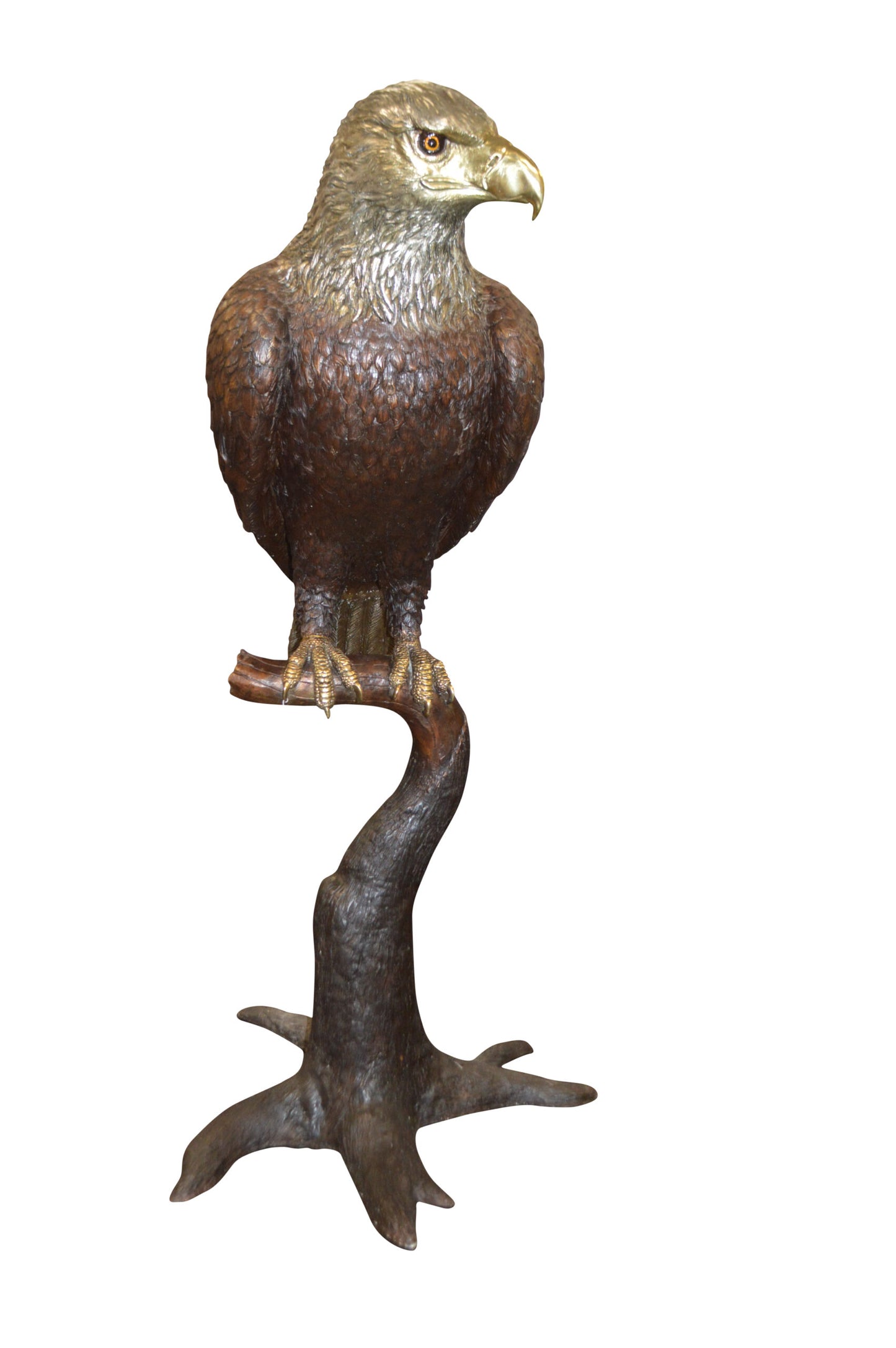 Large Eagle Standing On A Branch Bronze Statue - Size: 30"L x 40"W x 70"H.