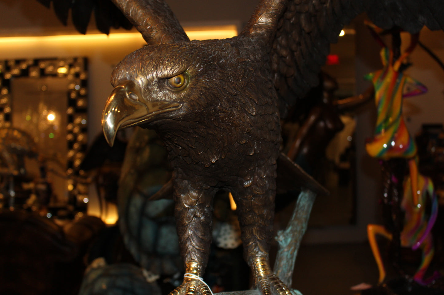 Large Eagle standing on tree with his fish prey Bronze Statue - 60"x 40"x 75"H