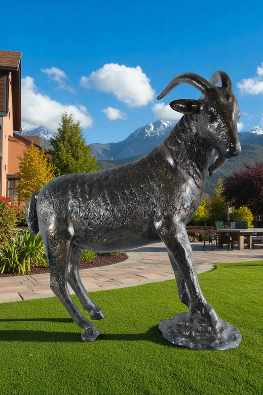 Nifao Aluminum Goat Statue with Curved Horns - Bronze-Style Farmhouse & Rustic Decor - 35" x 15" x 39"H