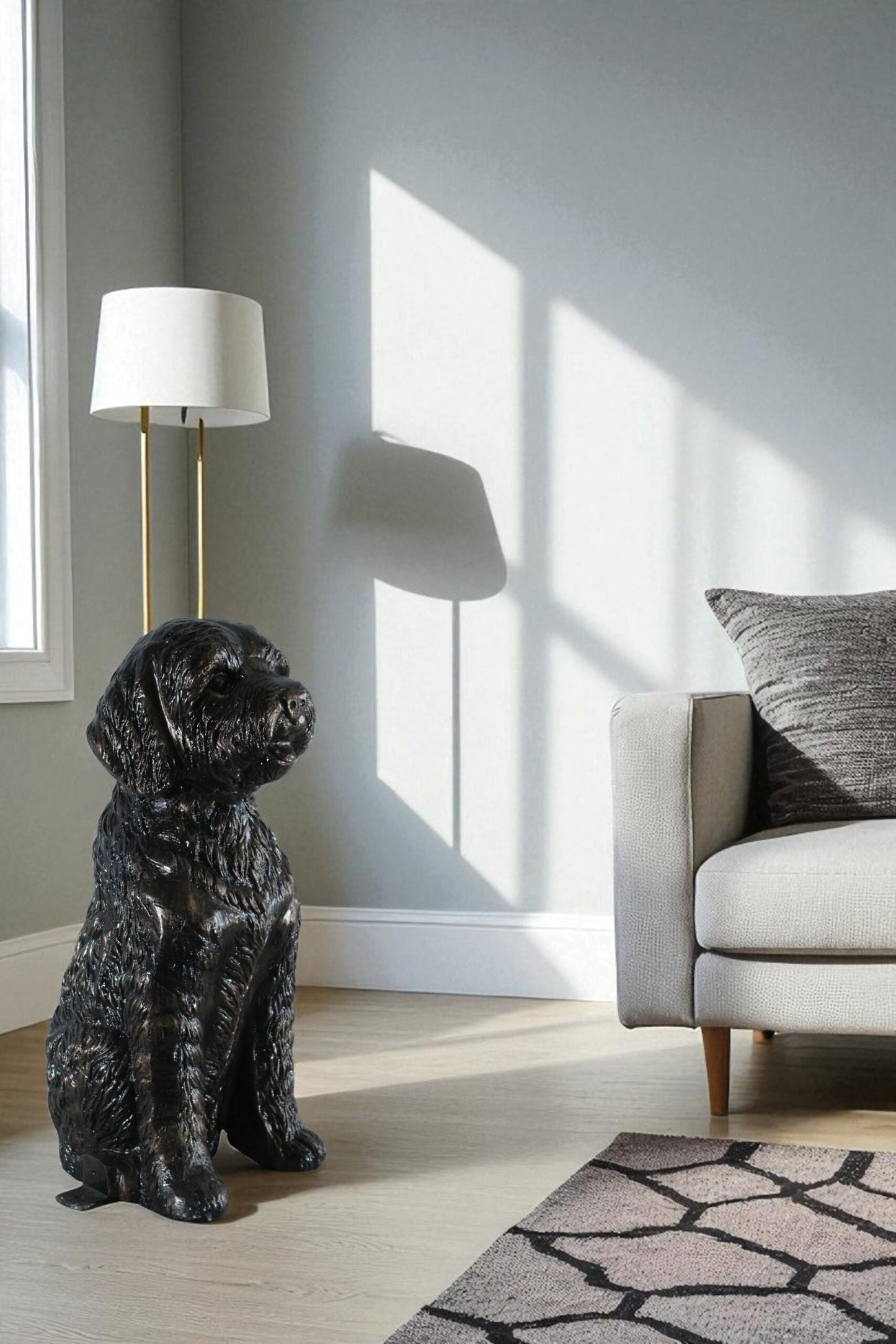 Nifao Aluminum Goldendoodle Dog Statue with Curly Fur Detail - Bronze-Style Pet Sculpture for Indoor & Outdoor Décor - 21" x 11" x 27"H