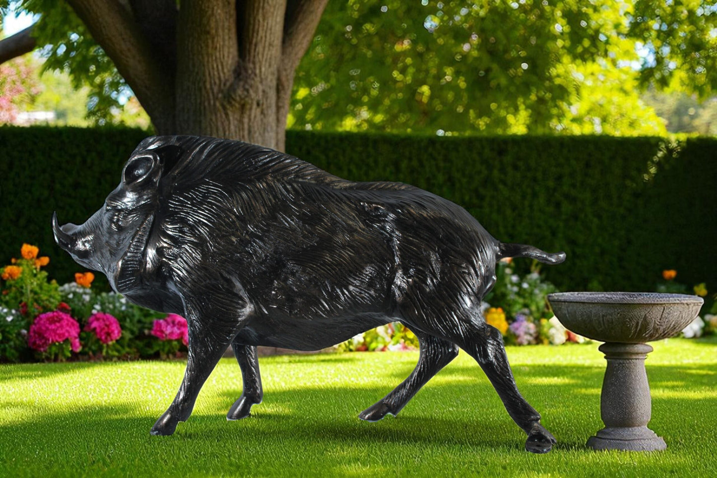 Nifao Aluminum Wild Boar Statue with Textured Fur and Powerful Stance - Rustic Razorback Animal Decor - 46" x 12" x 30"H