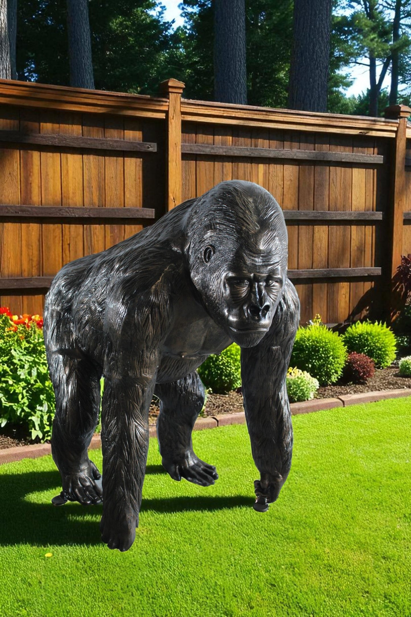 NIFAO Giant Aluminum Gorilla Statue – Walking Gorilla Sculpture with Intricate Fur Detailing for Wildlife & Garden Décor - 43" x 36" x 49"H