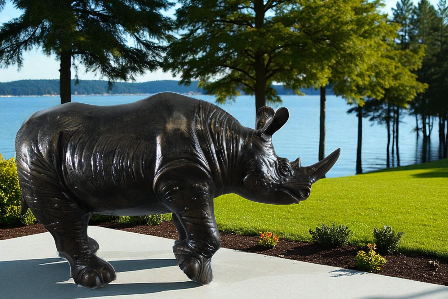 Giant Aluminum Rhinoceros Statue with Detailed Armor Texture 60" x 17" x 35"H