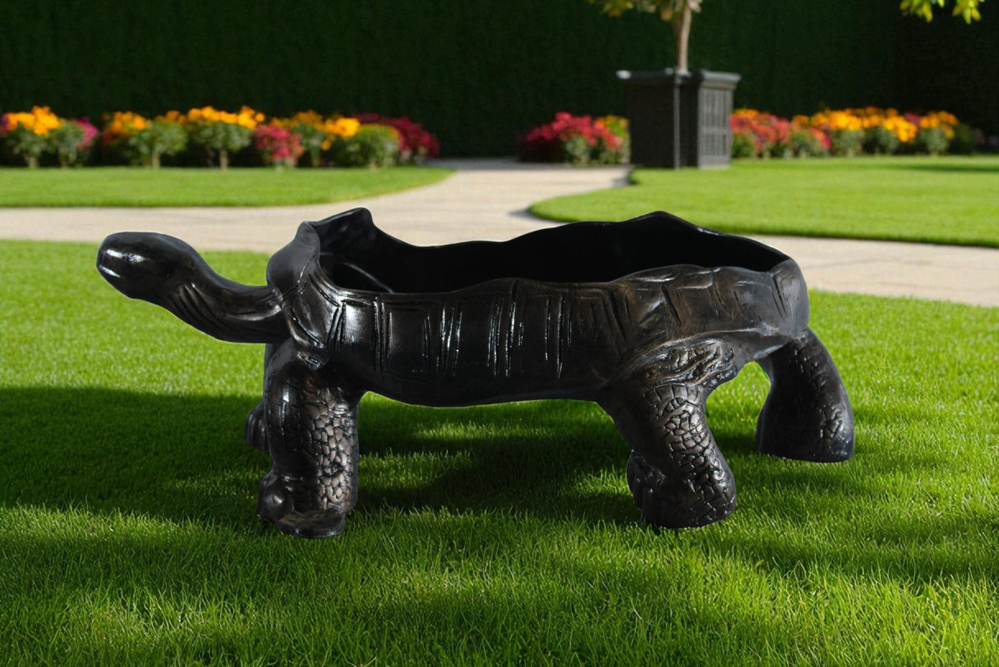 Large Turtle Planter Aluminum Statue with Textured Finish 35" x 19" x 12"H