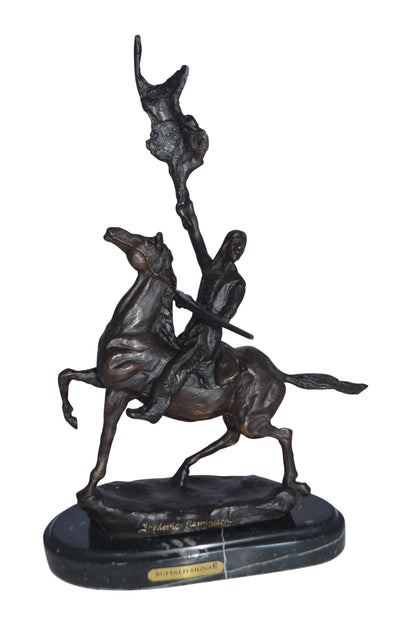 Buffalo Signal Bronze Statue by Remington 13H -  Size: 8"L x 3"W x 13"H.