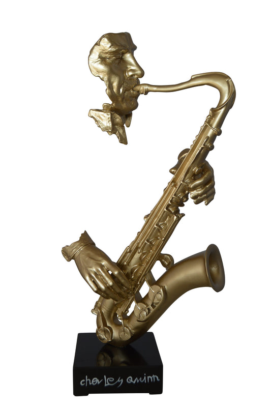 Modern art of a saxophone player resin statue -  Size: 13"L x 5"W x 25"H.