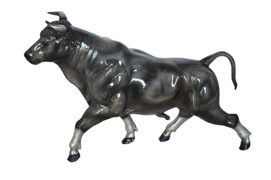 Trotting Bull Bronze Statue -  Size: 13"L x 3"W x 10"H.