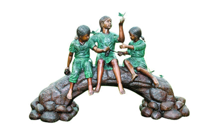 Three Kids Playing With Butterflies Bronze Statue -  Size: 70"L x 25"W x 45"H.