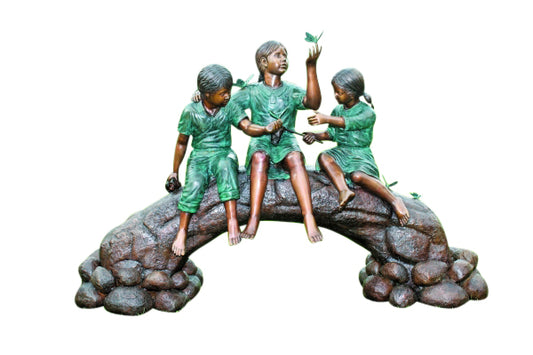 Three Kids Playing With Butterflies Bronze Statue -  Size: 70"L x 25"W x 45"H.